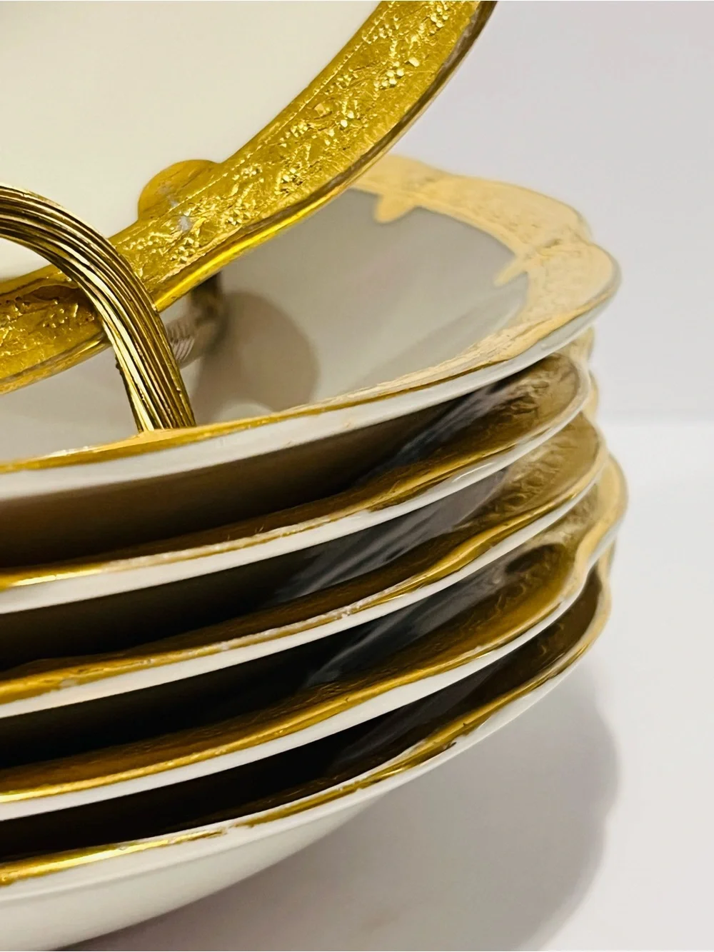 Antique Theodore Haviland New York Made in America Gold Encrusted 6 Soup Plates